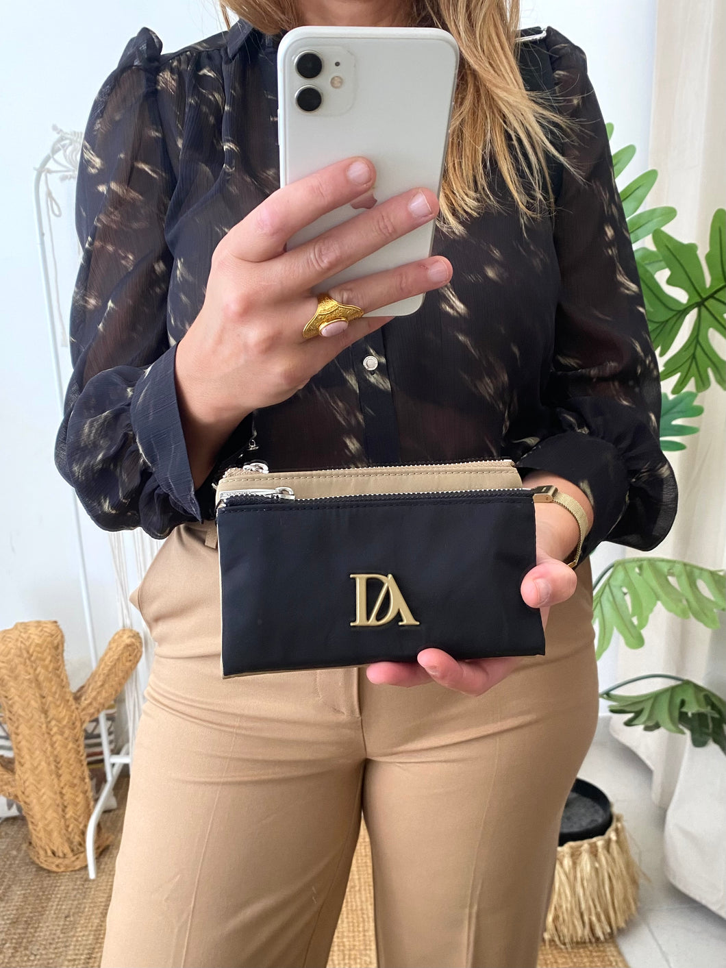 Carteira preto/beje nylon Don Algodon