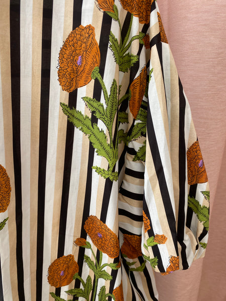 Vestido estampado riscas beje