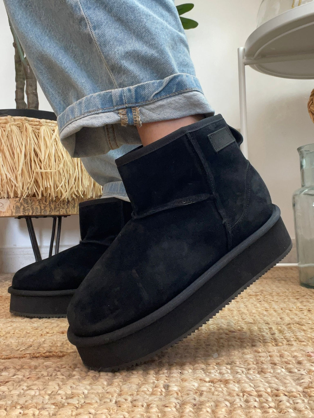 Bota plataforma camurça com pêlo Ruika