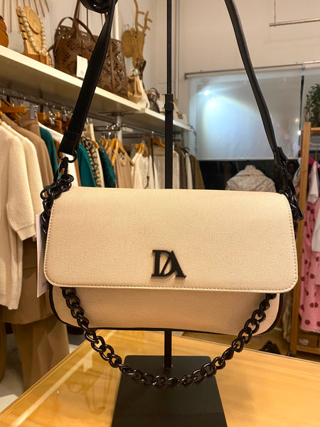 Mala de traçar beje e preto com corrente Don Algodon