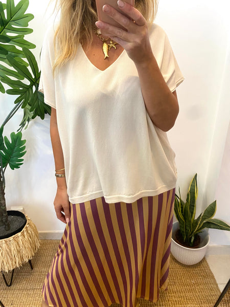 Camisola de malha decote V cru