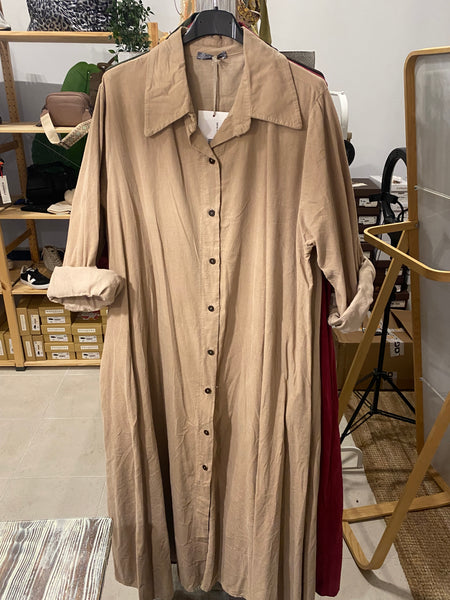 Vestido camisa bombazina beje