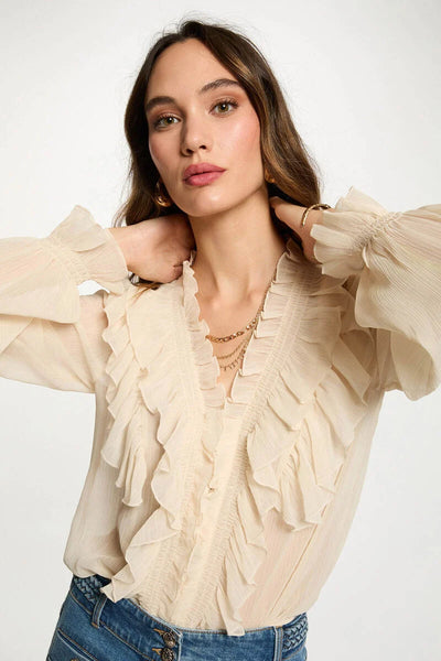 Blusa folhos creme MORGAN