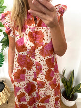 Carregar imagem no visualizador da galeria, Vestido camisa com folho manga estampa ginkgo branco

