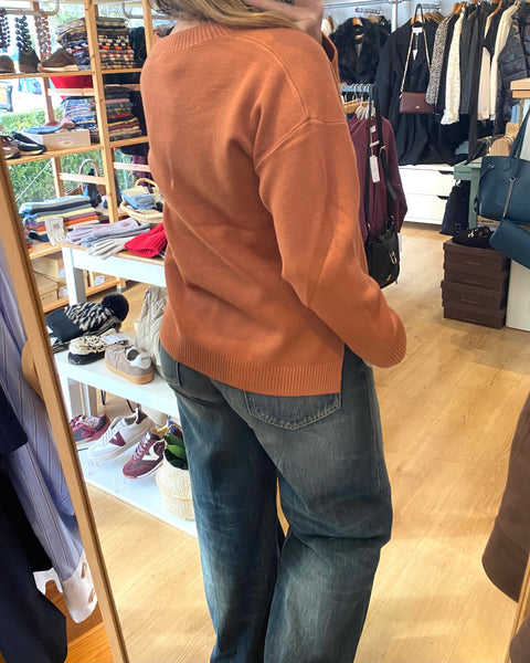 Camisola de malha decote V telha