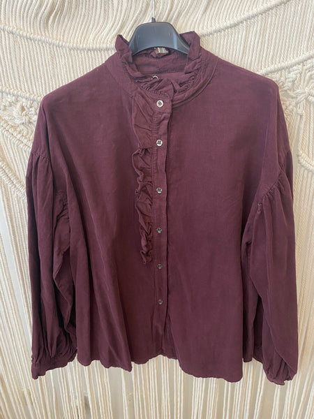 Camisa bombazina folhinho bordeaux