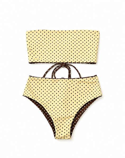Biquíni Cairo reversível castanho/amarelo bolinhas