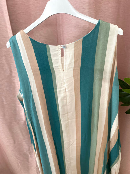 Vestido riscas beje/turquesa