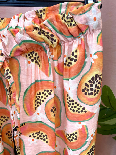 Calças pantalonas estampa papaias