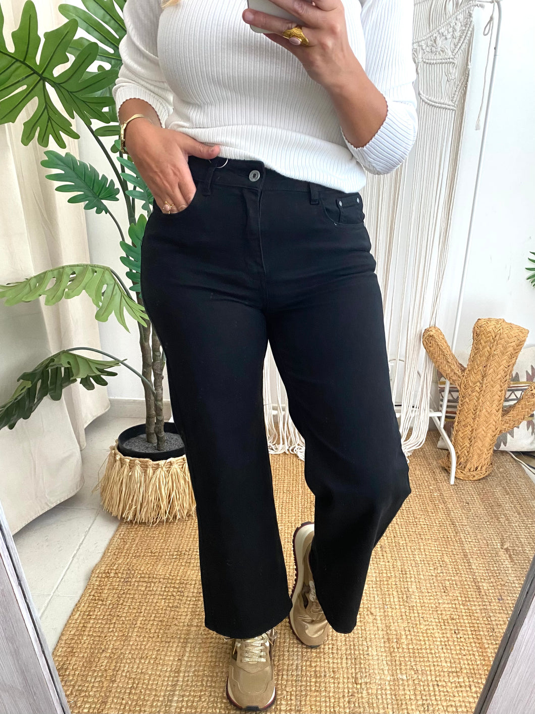 Calça straight sarja preto