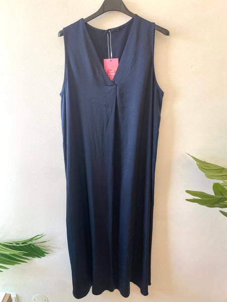 Vestido acetinado cavas marinho