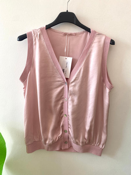 Colete acetinado cavas botões rosa