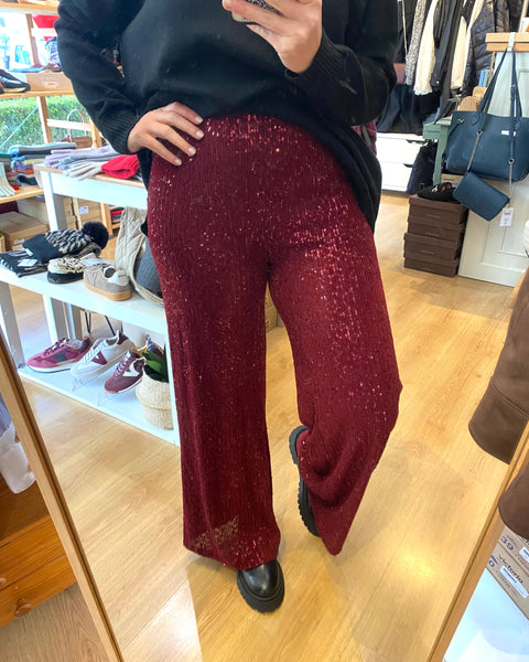 Calças de lantejoulas Bordeaux