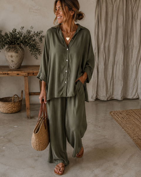 Camisa acetinada oversize     Verde seco