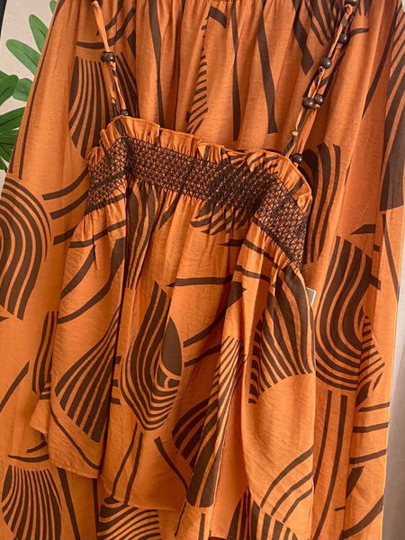 Top alças estampa laranja castanho