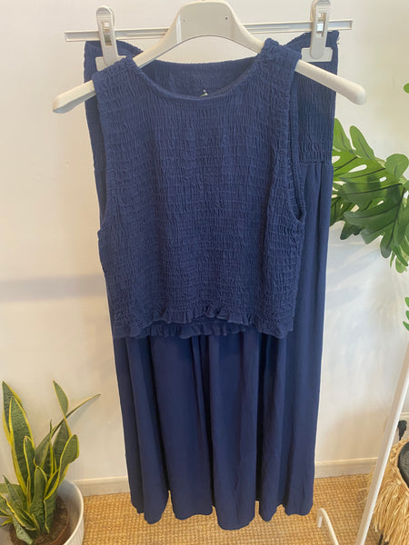 Conjunto franzido top e azul marinho