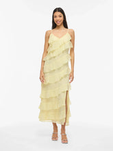 Carregar imagem no visualizador da galeria, Vestido Vila folhos amarelo
