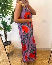 Carregar imagem no visualizador da galeria, Vestido comprido malha fria estampa papoilas lilás
