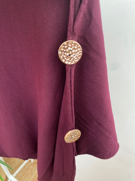 Camisola malha com botões laterais Bordeaux