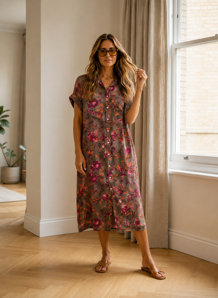 Vestido camisa estampa floral verde