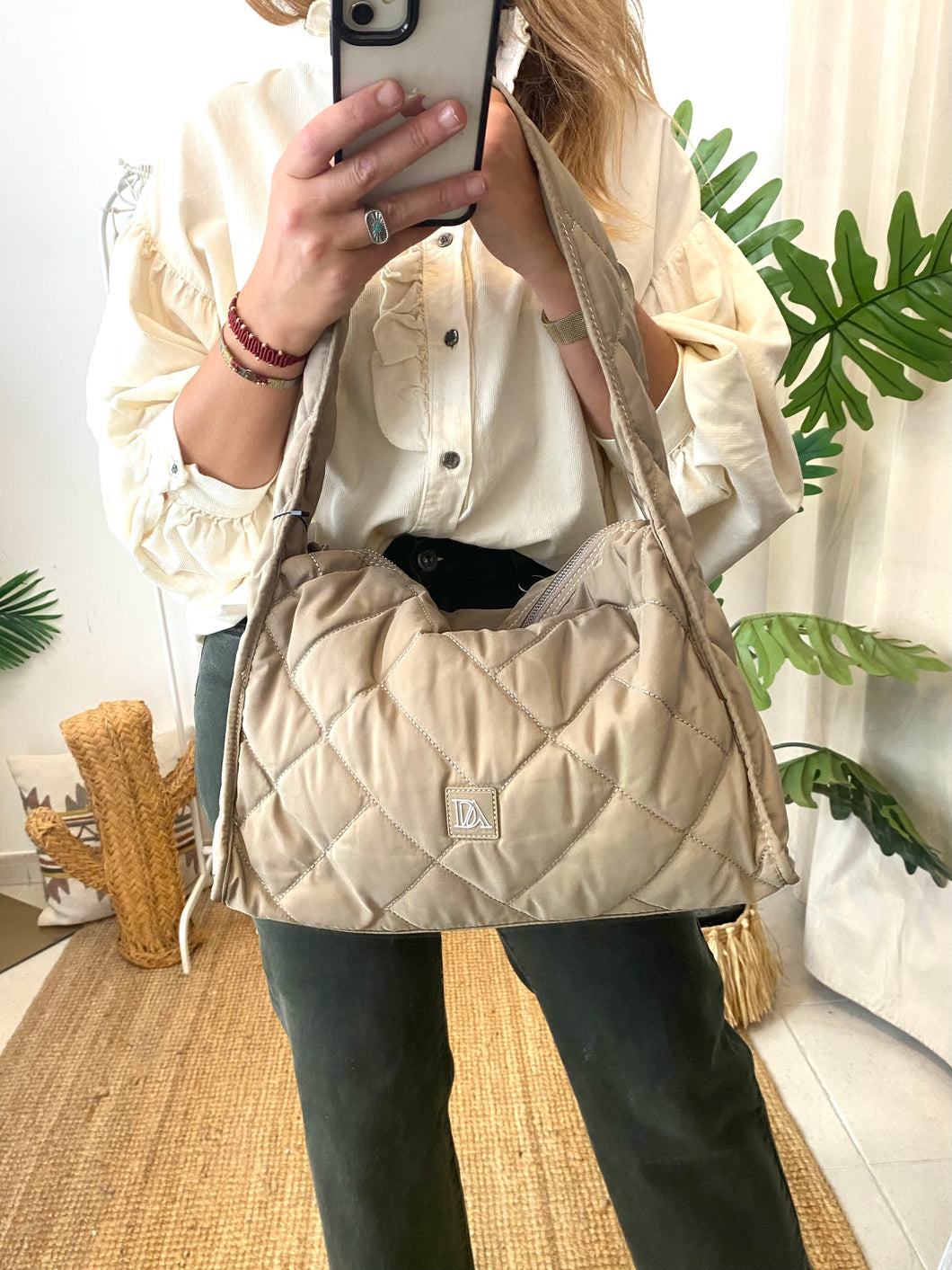 Mala de ombro nylon beje Don Algodon