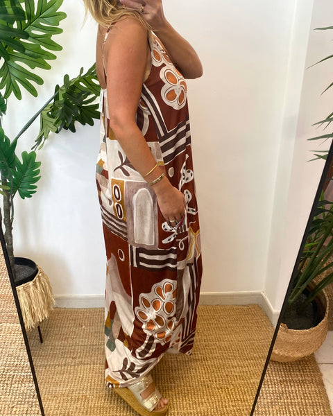 Vestido comprido malha fria estampa toscana