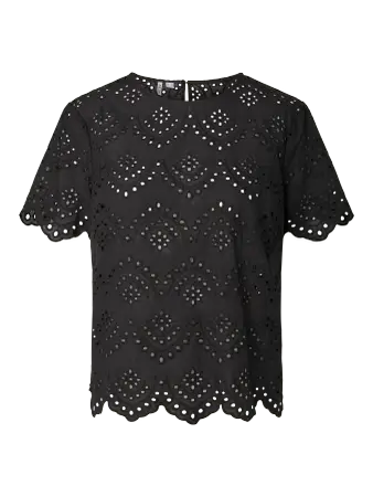Blusa Pieces bordado inglês preto