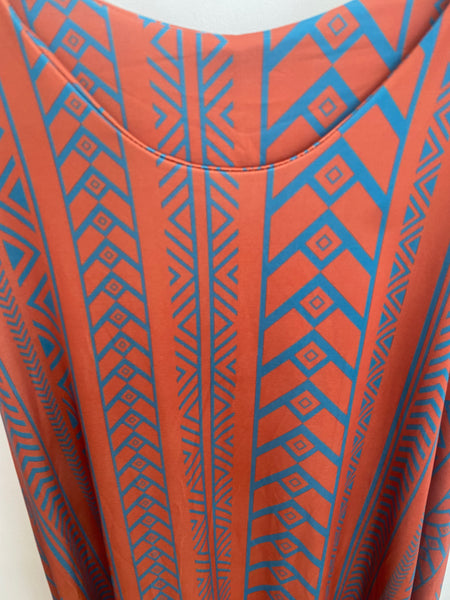 Vestido midi malha fria estampa savana tijolo/petroleo
