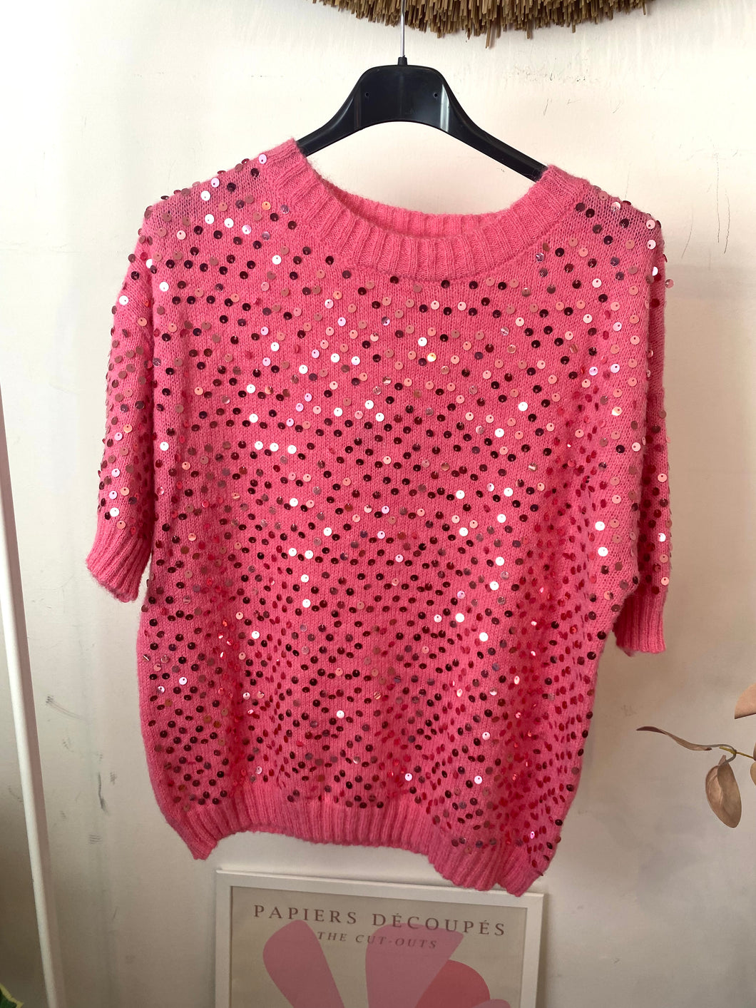 Camisola malha lantejoulas rosa