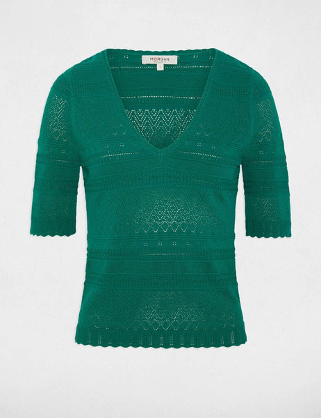Camisola Morgan malha verde decote bico