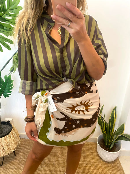 Camisa riscas castanho e kaki