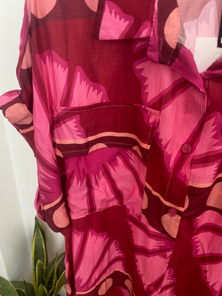Vestido camisa estampa bolas rosa