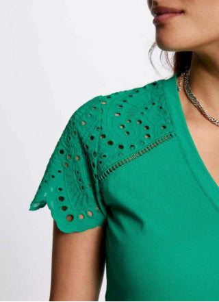 T-shirt verde com manga bordada Morgan