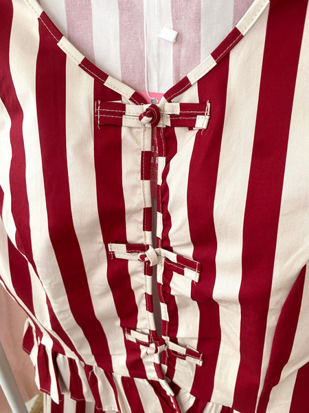Conjunto blusa e calças riscas vermelho
