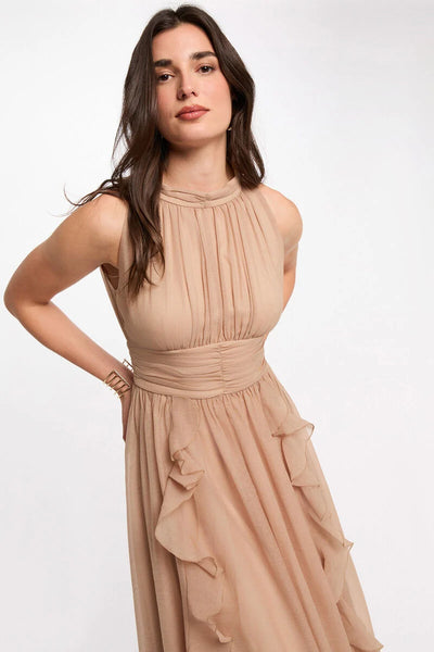 Vestido comprido nude MORGAN