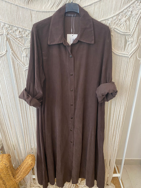Vestido camisa bombazina castanho