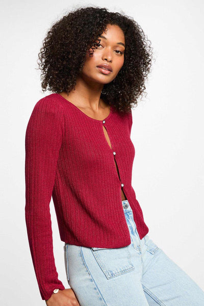Casaco de malha lurex bordeaux MORGAN