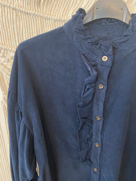 Camisa bombazina folhinho azul marinho