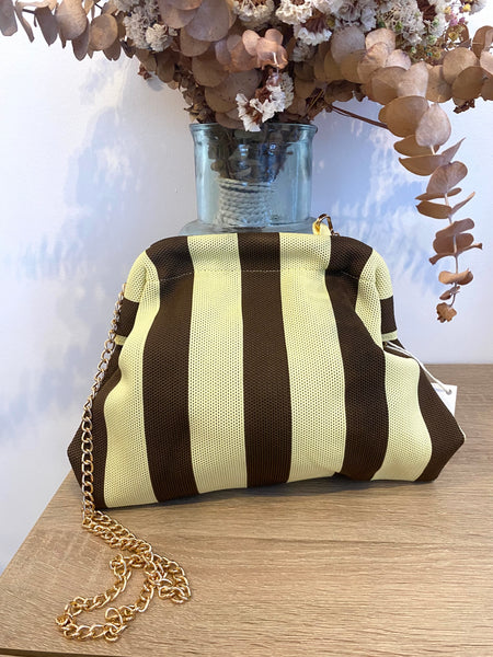 Clutch malha riscas castanho e amarelo