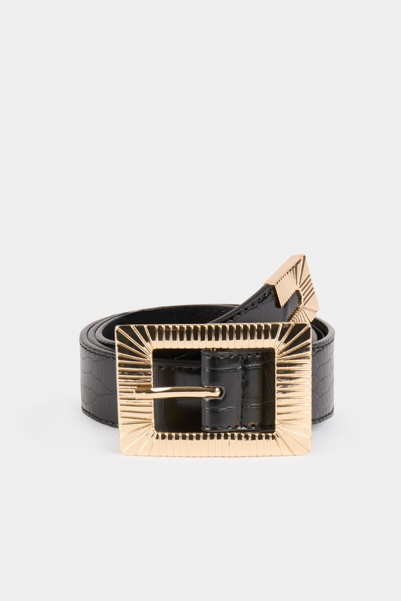 Cinto preto fivela dourada Morgan