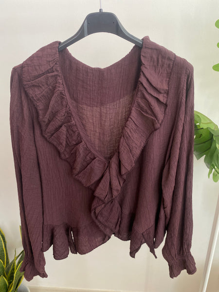 Blusa folho crepe ameixa