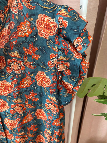 Vestido camisa estampa flores petróleo