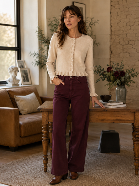 Calça straight sarja Bordeaux