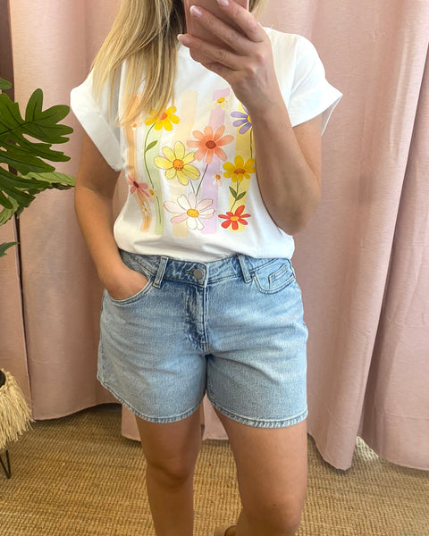 T-shirt branca flores
