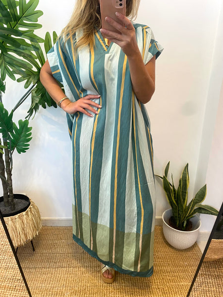 Vestido oversize riscas menta