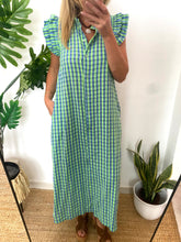 Carregar imagem no visualizador da galeria, Vestido vichy folho manga verde e azul
