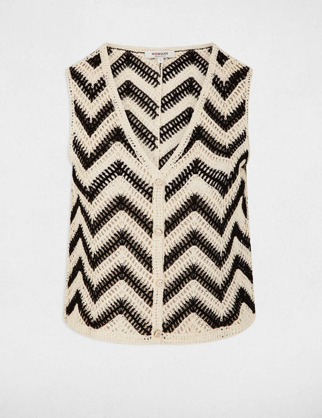 Colete Morgan de malha preto e beje