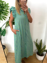 Carregar imagem no visualizador da galeria, Vestido vichy folho manga verde e azul
