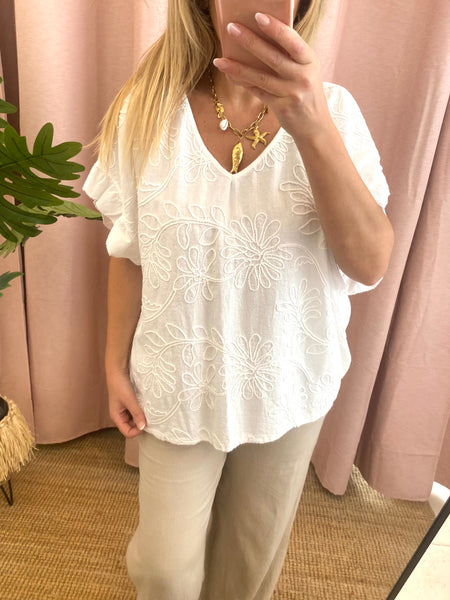 Túnica bordado flores branco