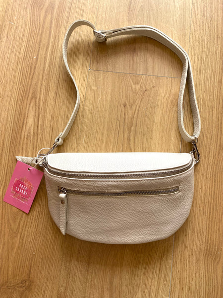 Bolsa de cintura pele genuína grande creme